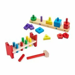 Melissa & Doug Pound-A-Peg & Stack & Sort Board Classic Wooden Toy Bundle