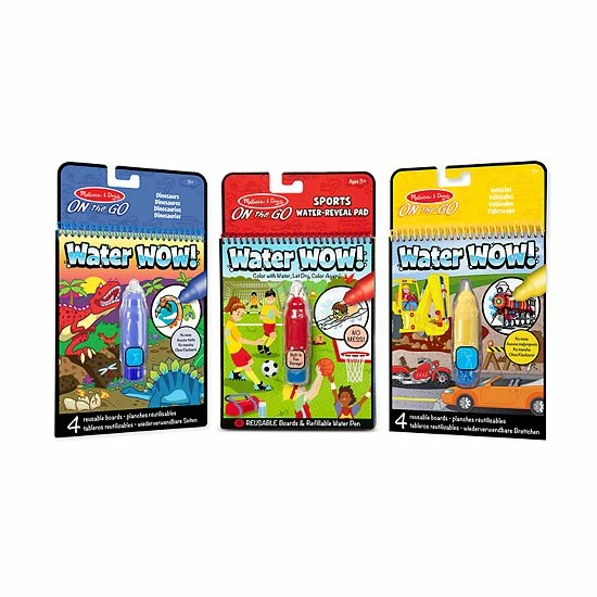 Melissa & Doug On The Go Water Wow! Color With Water Activity Pad 3-Pack - Sports, Dinosaurs & Vehicles