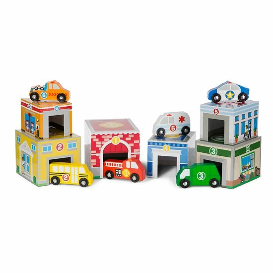 Melissa & Doug Nesting & Sorting Buildings & Vehicles Set