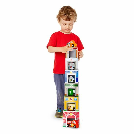 Melissa & Doug Nesting & Sorting Buildings & Vehicles Set - Image 3
