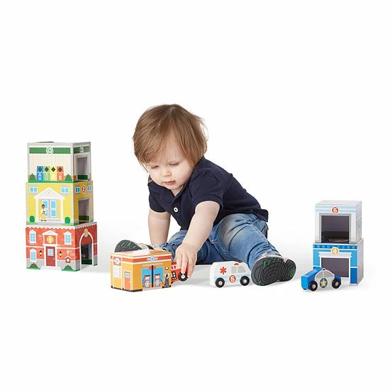 Melissa & Doug Nesting & Sorting Buildings & Vehicles Set - Image 6