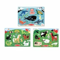 Melissa & Doug Farm Animals, Pet & Sea Creature Peg Puzzle Set