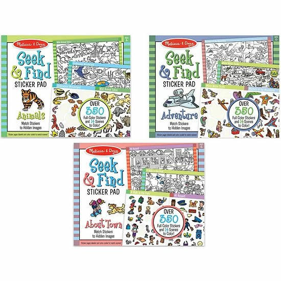 Melissa & Doug Seek & Find Sticker Pad 3-Pack - Around Town, Adventure & Animals