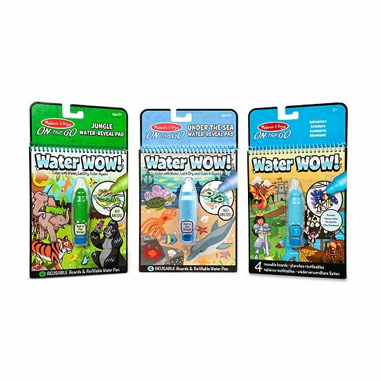 Melissa & Doug On The Go Water Wow! Color With Water Activity Pad 3-Pack - Jungle, Under The Sea & Adventure