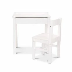 Melissa & Doug Child's White Wooden Lift-Top Desk & Chair Set