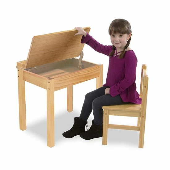 Melissa & Doug Child's Honey Wooden Lift-Top Desk & Chair Set - Image 3