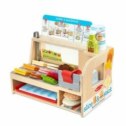 Melissa & Doug Wooden Slice & Stack Sandwich Counter With Deli Slicer-- 56-Piece Pretend Play Food Pieces