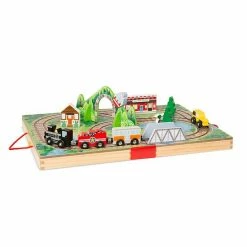 Melissa & Doug 17-Piece Wooden Take-Along Tabletop - Railroad